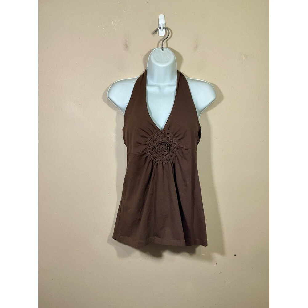 VTG Mixit Crochet Flower Halter Top M Brown Boho Hippie Festival Fairy Y2K NWT